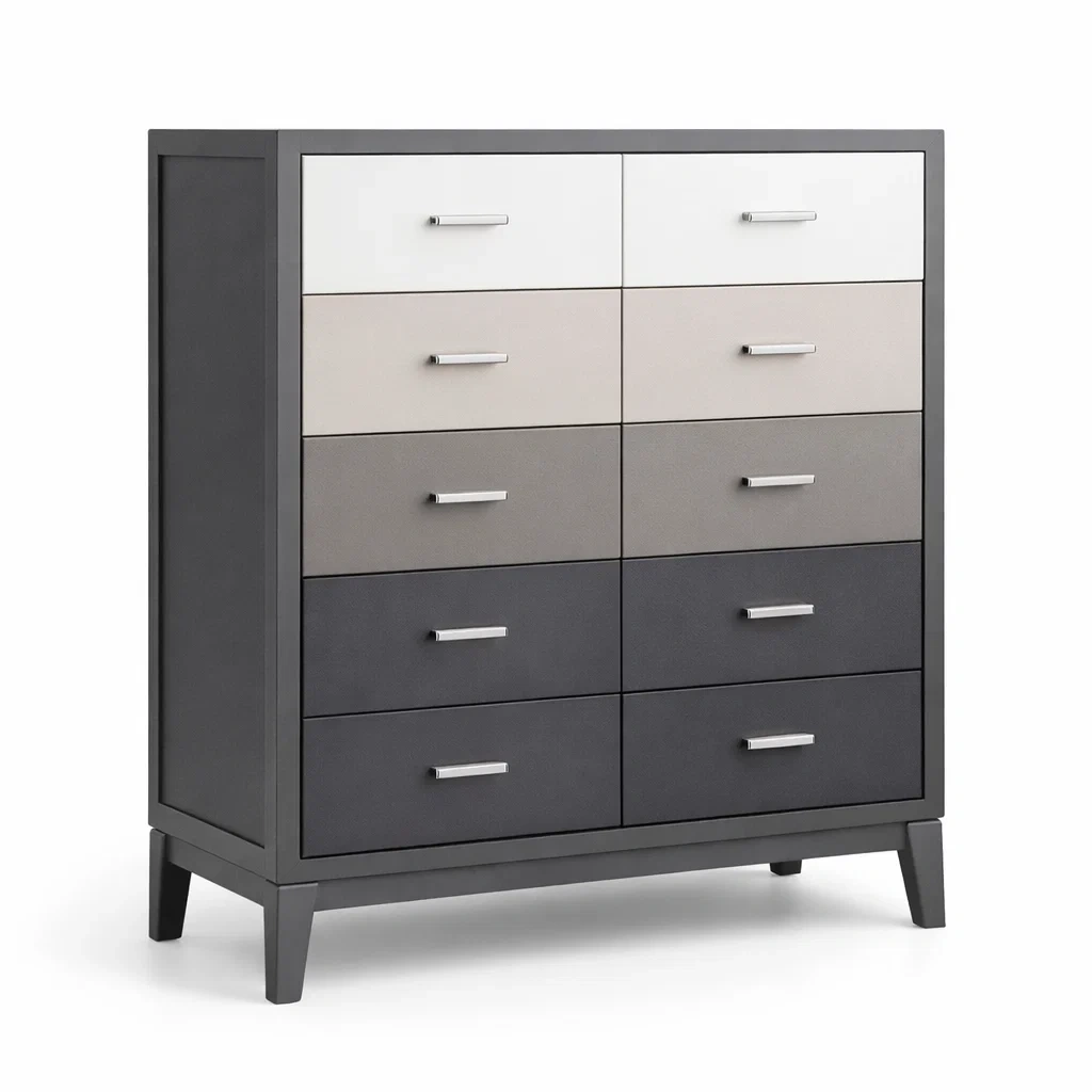 Commode en bois gris dégradé et métal 10 tiroirs-DREAMNESTLIVING