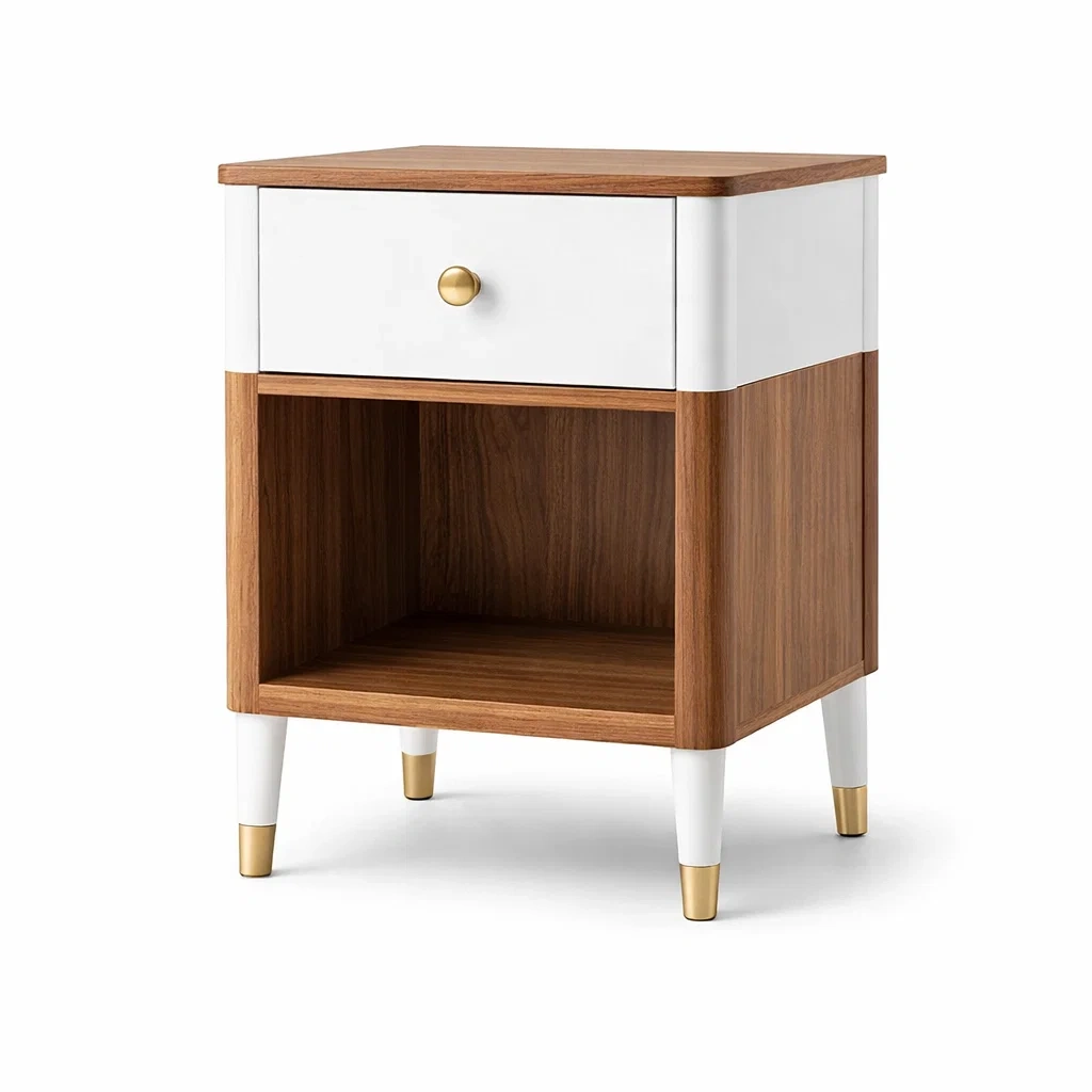 Table de chevet en bois clair et blanc avec tiroir-DREAMNESTLIVING