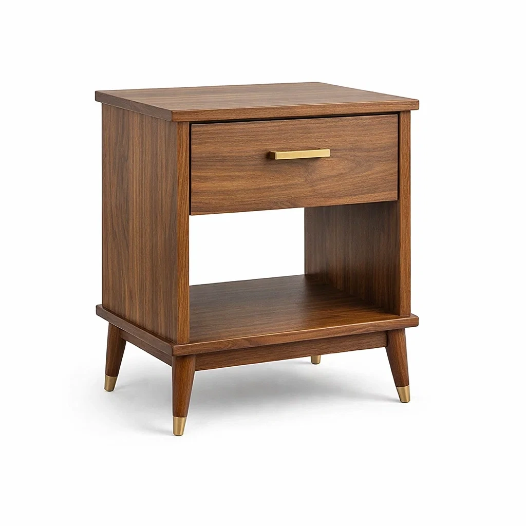 Table de chevet en bois de noyer avec tiroir-DREAMNESTLIVING