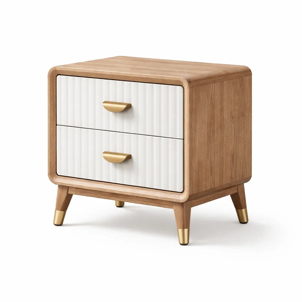 Table de chevet en bois avec tiroirs MDF et poignées en métal-DREAMNESTHOME