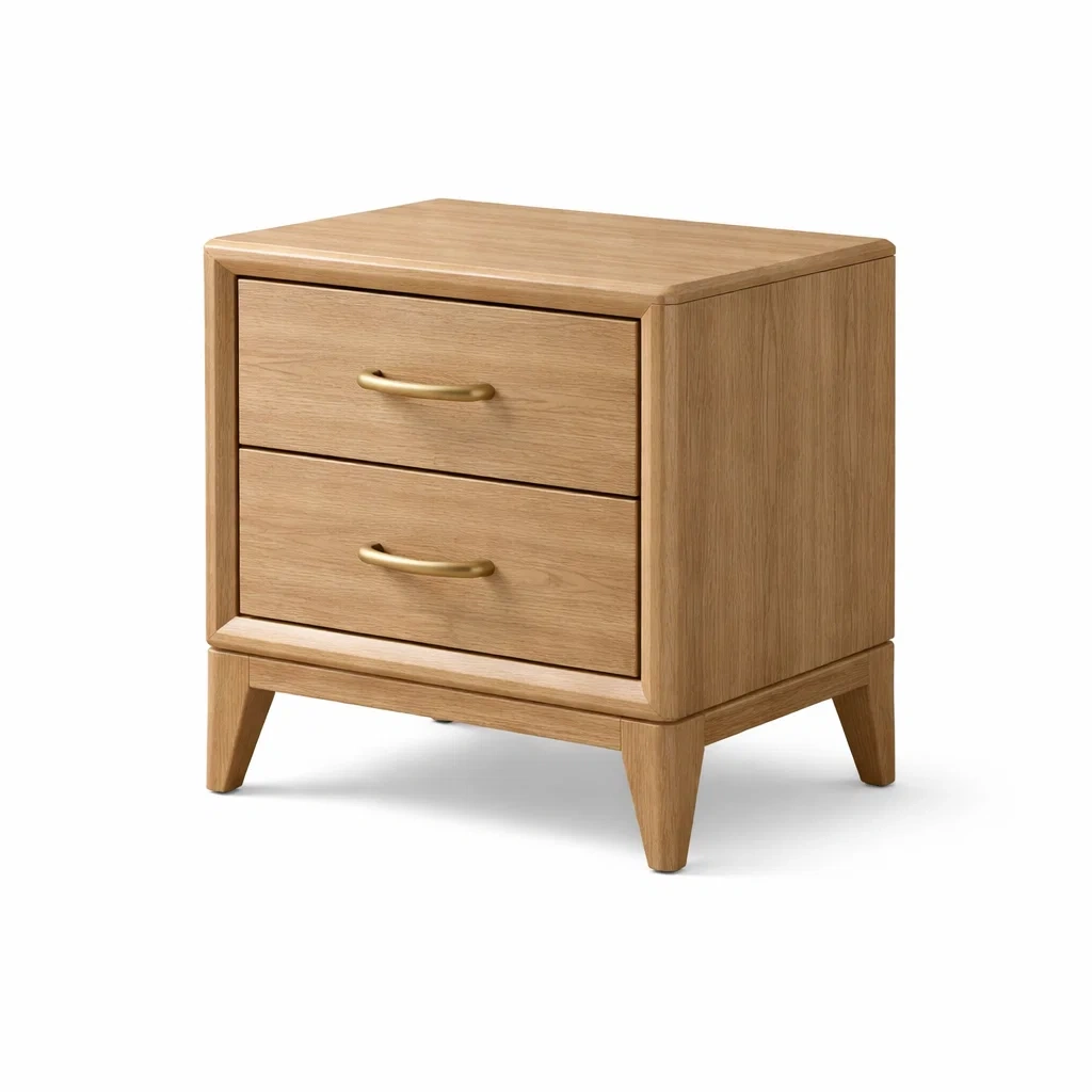 Table de chevet en bois avec 2 tiroirs et poignées en métal doré-DREAMNESTLIVING