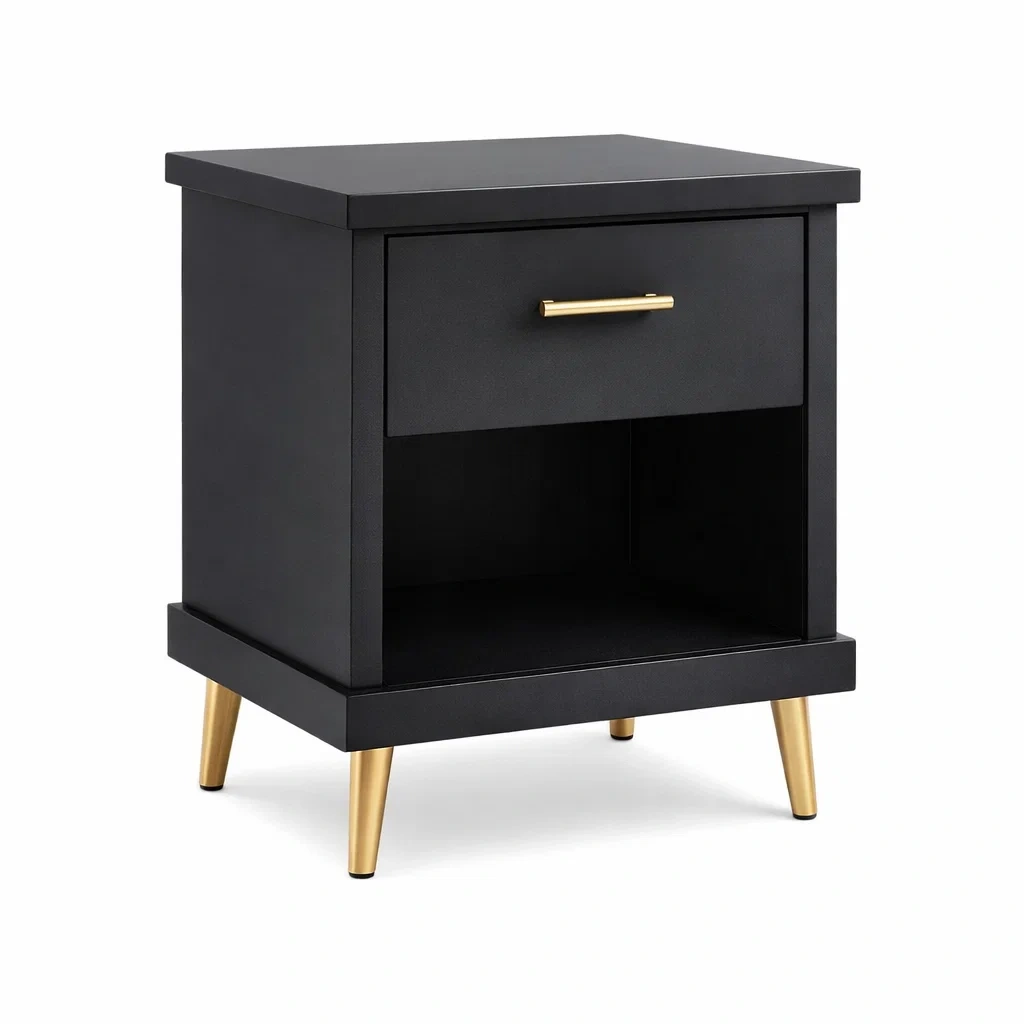 Table de chevet en MDF noir et doré avec pieds en métal-DREAMNESTLIVING