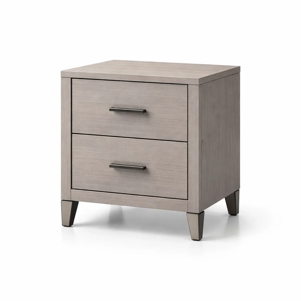 Table de chevet en bois avec 2 tiroirs et poignées en métal-DREAMNESTLIVING