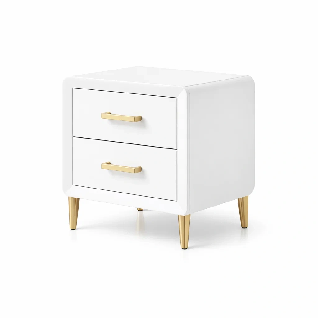 Table de chevet en bois avec poignées métalliques dorées 2 tiroirs-DREAMNESTLIVING