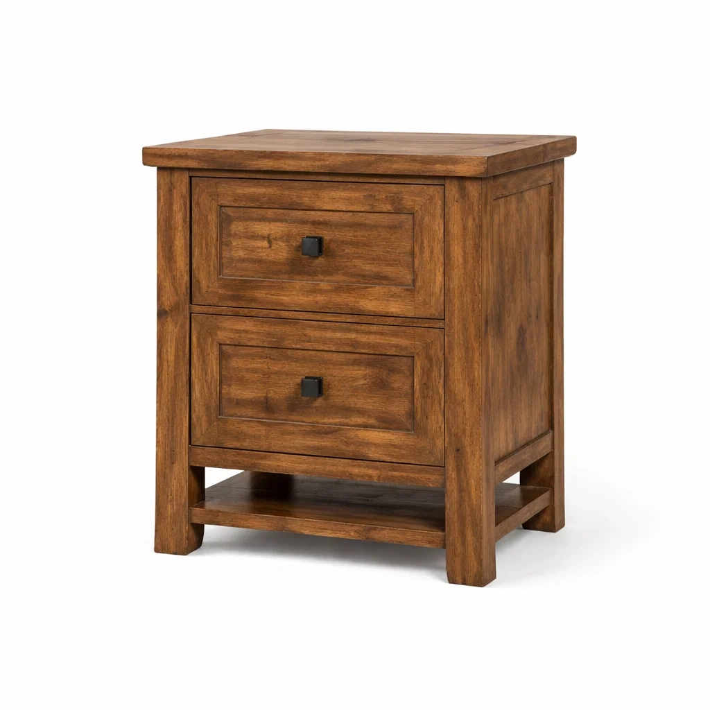 Table de chevet en chêne marron avec 2 tiroirs-DREAMNESTHOME