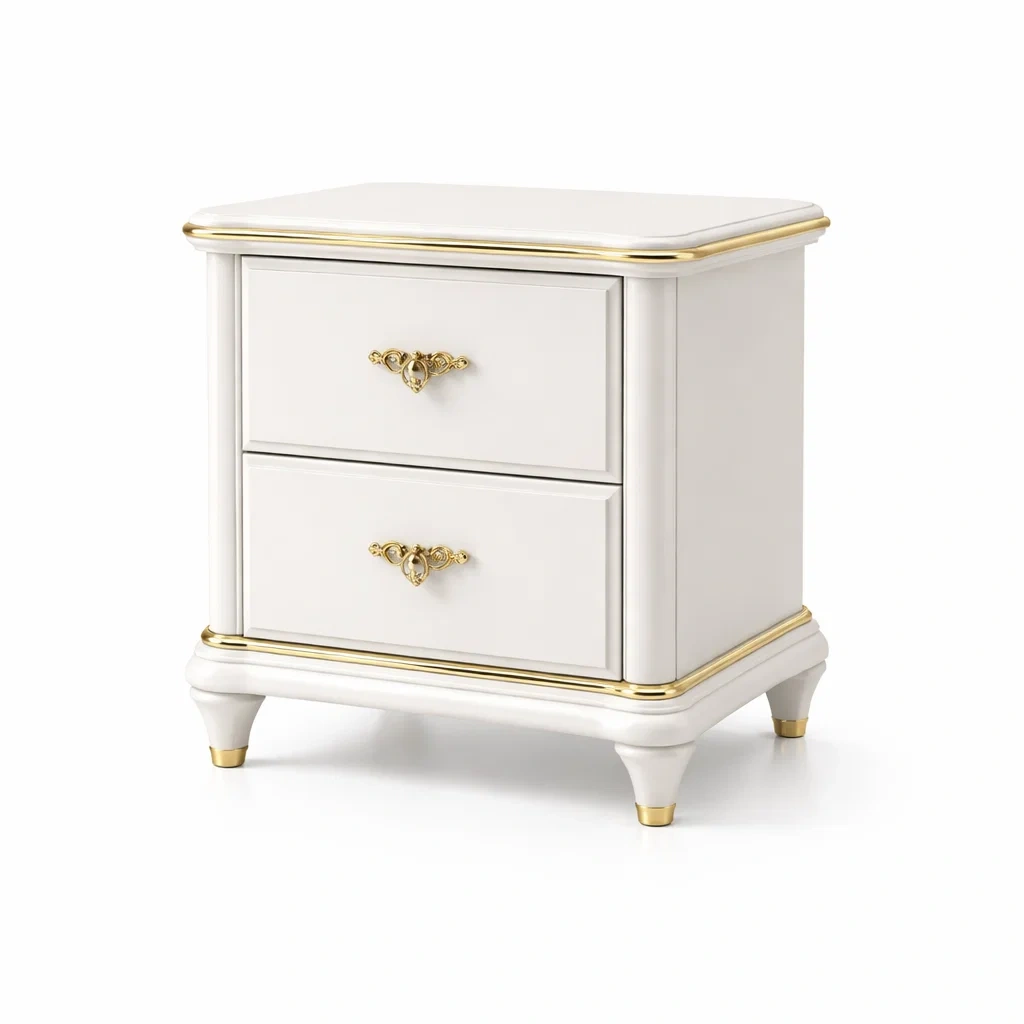 Table de chevet en bois MDF avec garniture dorée et 2 tiroirs-DREAMNESTLIVING