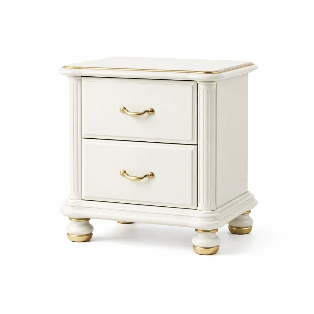 Table de chevet en bois avec poignées métalliques dorées-DREAMNESTLIVING