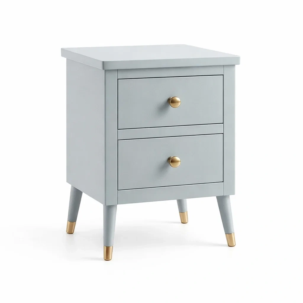 Table de chevet en bois gris avec tiroirs et pieds métalliques-DREAMNESTLIVING