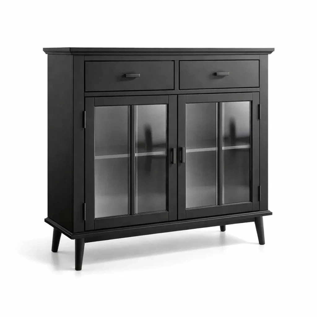 Buffet en bois noir avec portes en verre trempé-DREAMNESTLIVING