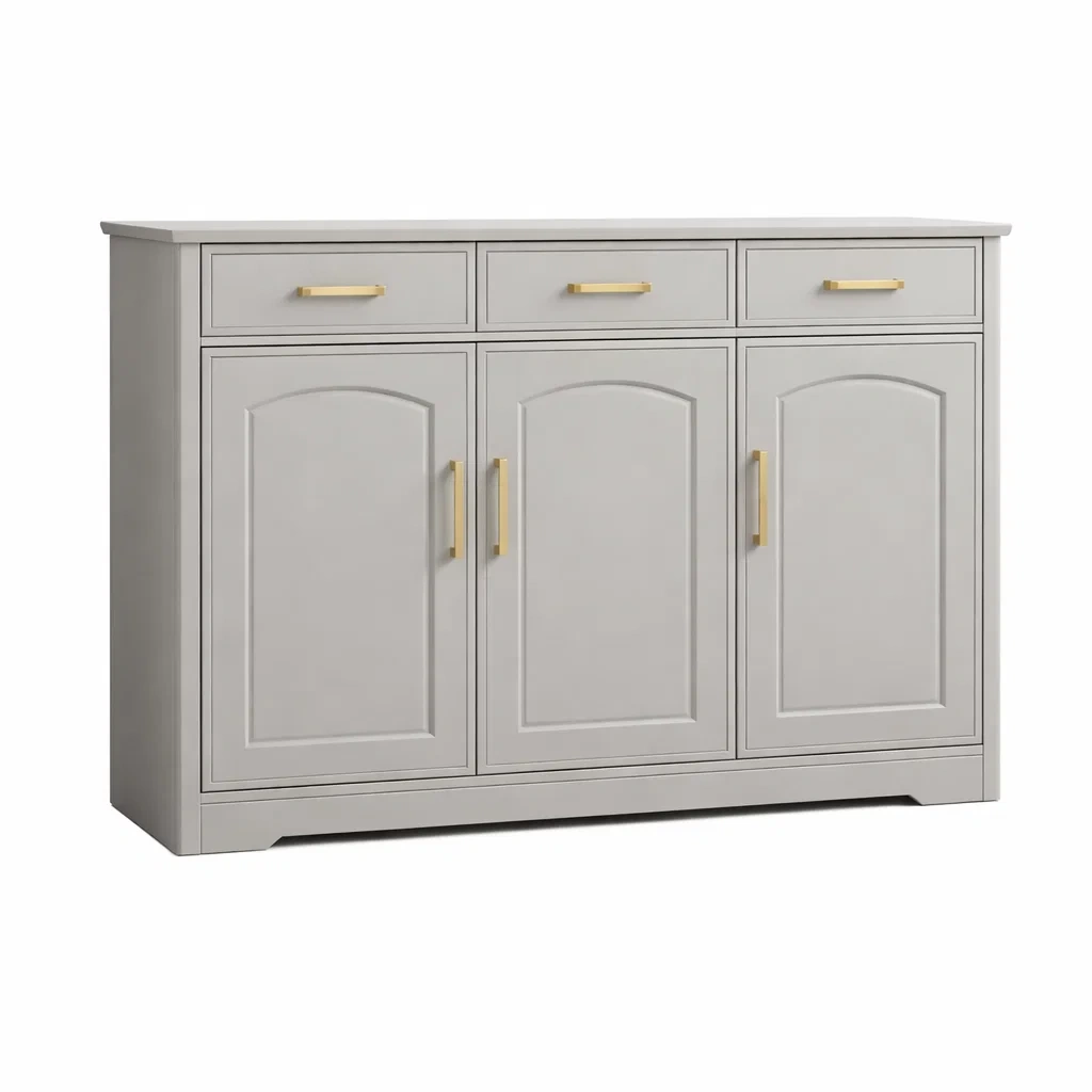 Buffet en bois MDF gris avec poignées dorées-DREAMNESTLIVING