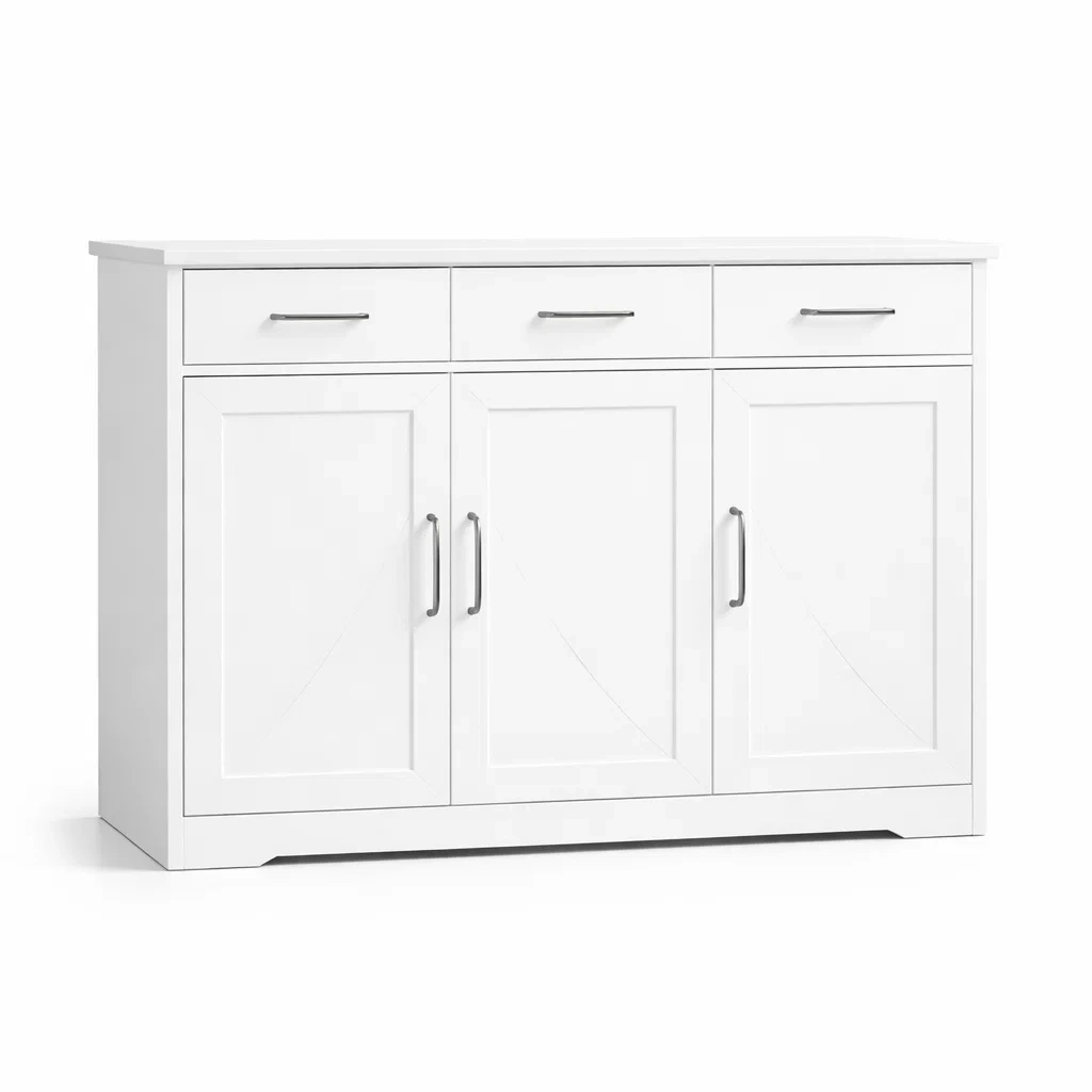 Buffet en bois MDF blanc avec portes et tiroirs-NESTLUXELIVING