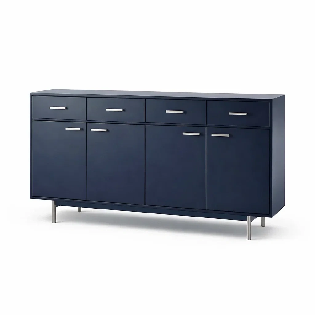 Buffet en bois MDF et métal bleu 4 tiroirs 4 portes-DREAMNESTLIVING