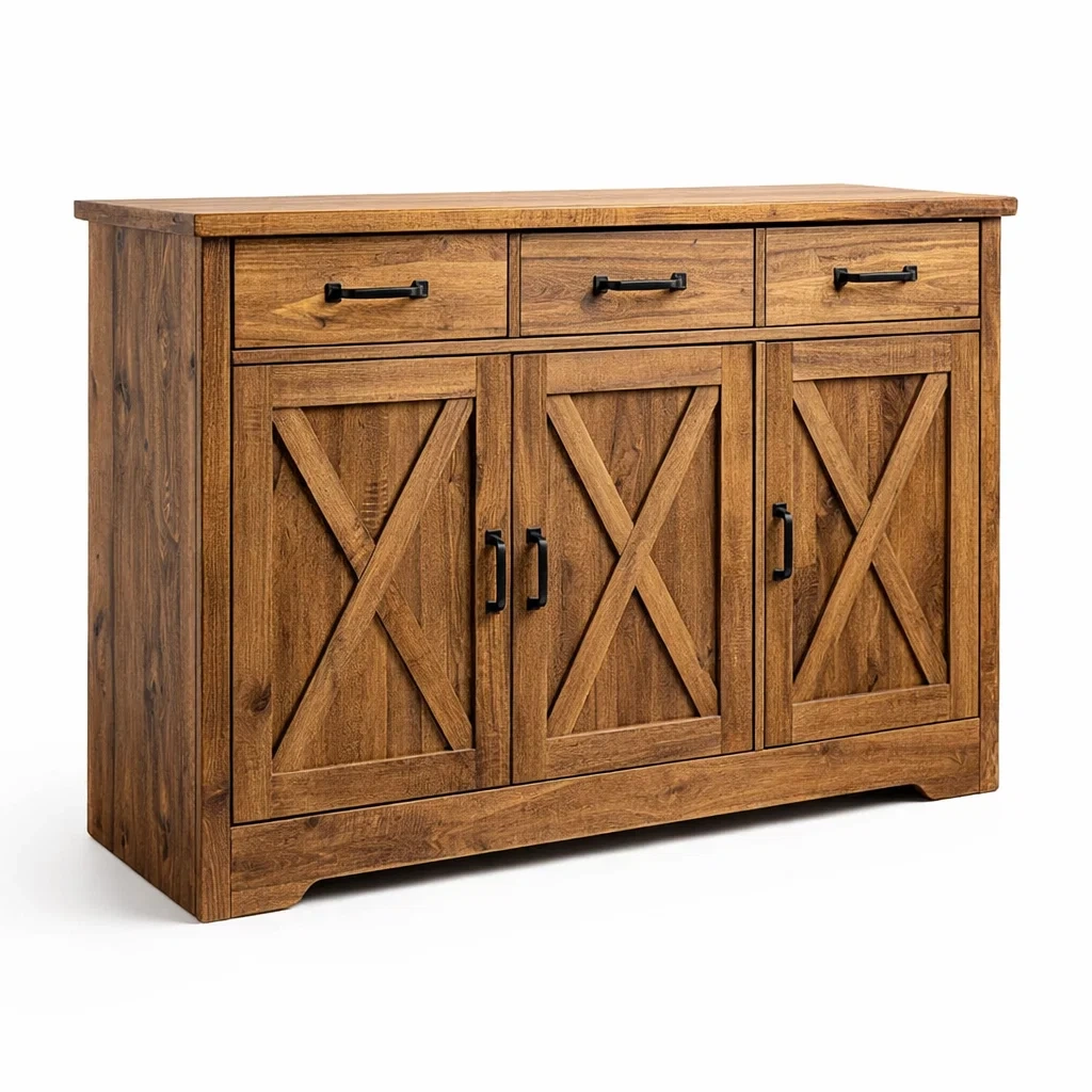 Buffet en bois avec portes croisées et tiroirs en chêne 120 x 40 x 80 cm-DREAMNESTLIVING