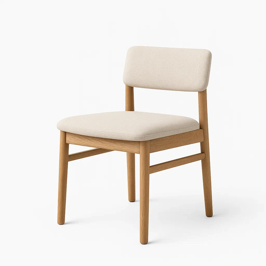 Chaise de salle à manger en bois avec revêtement en polyester beige-DREAMNESTHOME