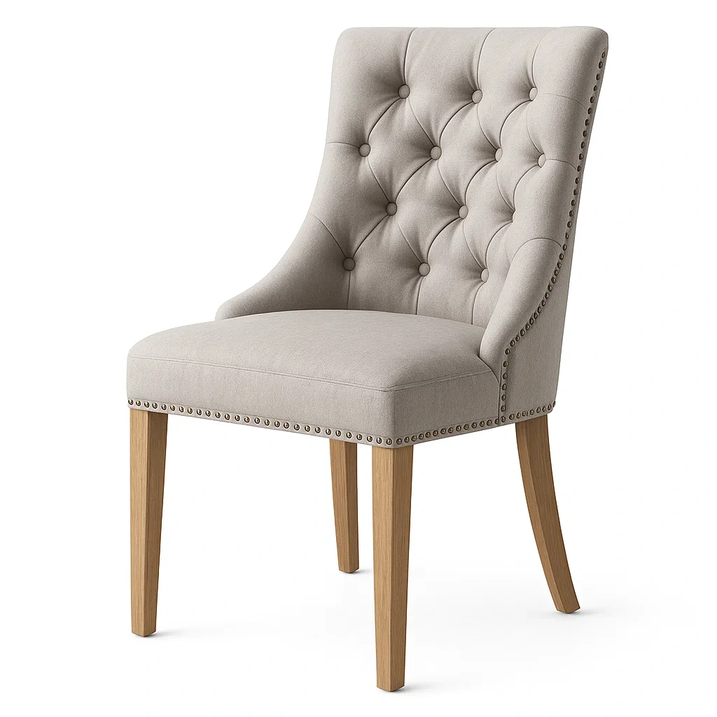 Chaise de salle à manger en lin avec pieds en bois de chêne-DREAMNESTHOME