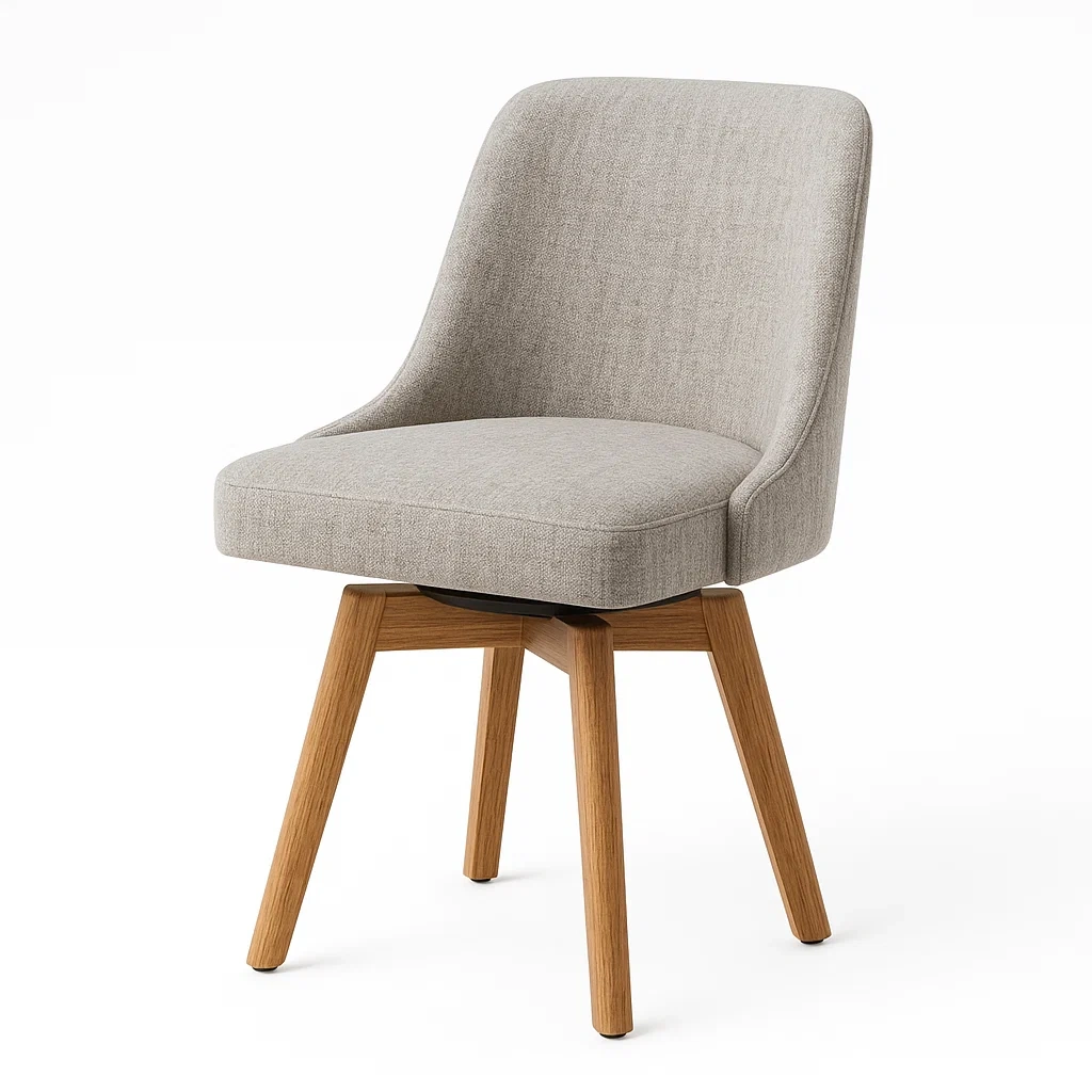 Chaise de salle à manger pivotante en tissu gris avec pieds en bois-DREAMNESTLIVING