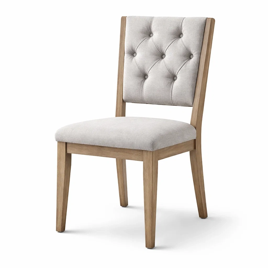 Chaise de salle à manger en bois avec dossier capitonné en tissu beige-DREAMNESTHOME