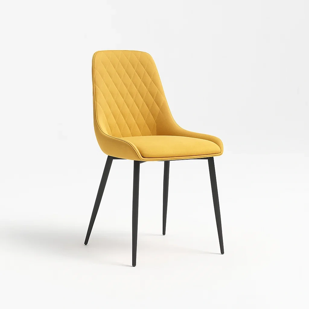 Chaise de salle à manger en velours jaune avec pieds en métal-NESTLUXELIVING