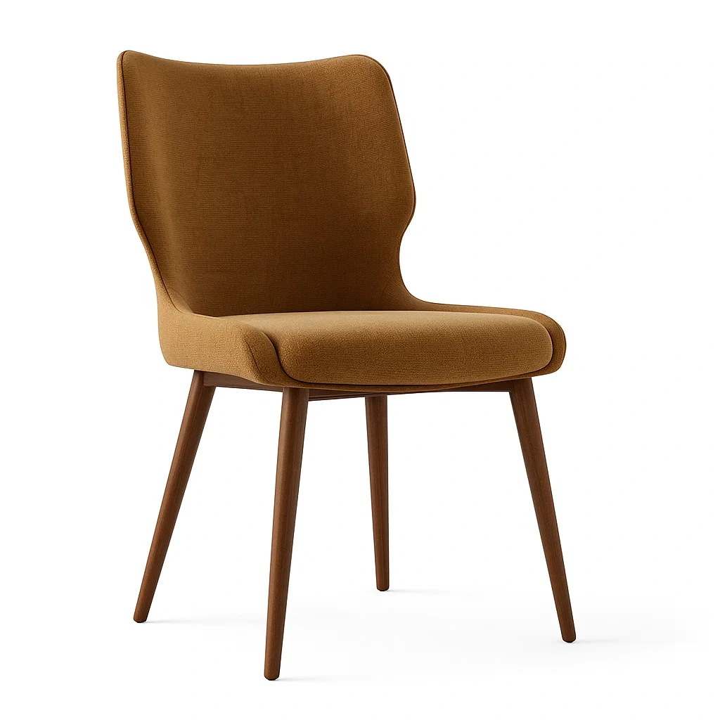 Chaise de salle à manger en tissu marron avec structure en bois-DREAMNESTLIVING