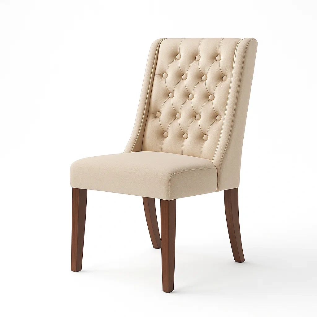 Chaise de salle à manger en tissu polyester avec pieds en bois-DREAMNESTLIVING