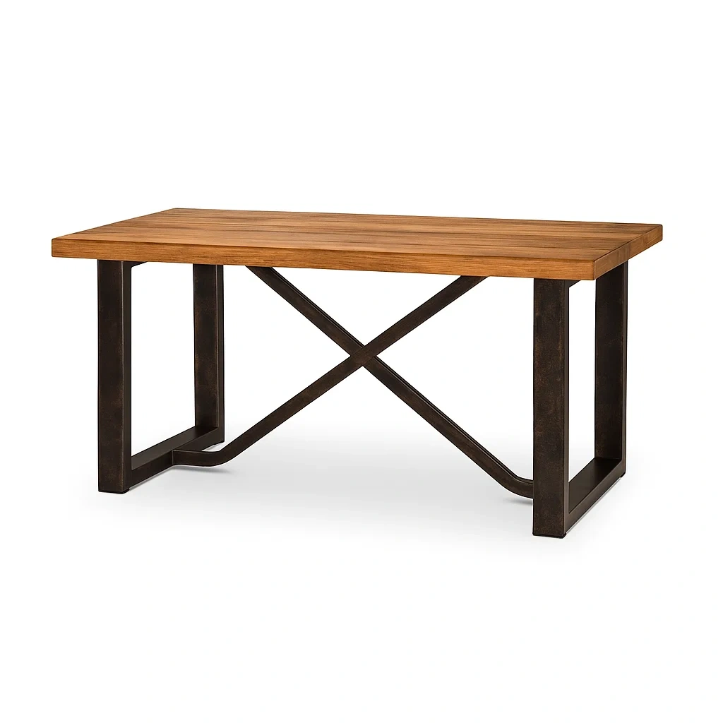 Table de salle à manger en bois et métal noir-DREAMNESTLIVING