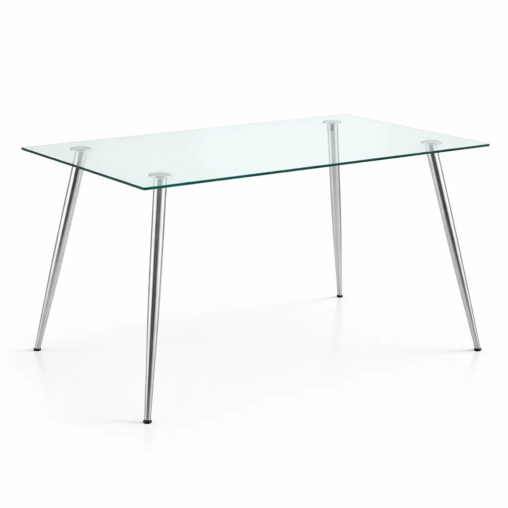 Table de salle à manger en verre trempé avec pieds en acier inoxydable-DREAMNESTLIVING