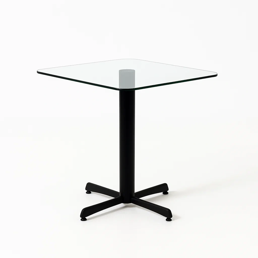 Table de salle à manger carrée en verre trempé et métal noir-DREAMNESTLIVING