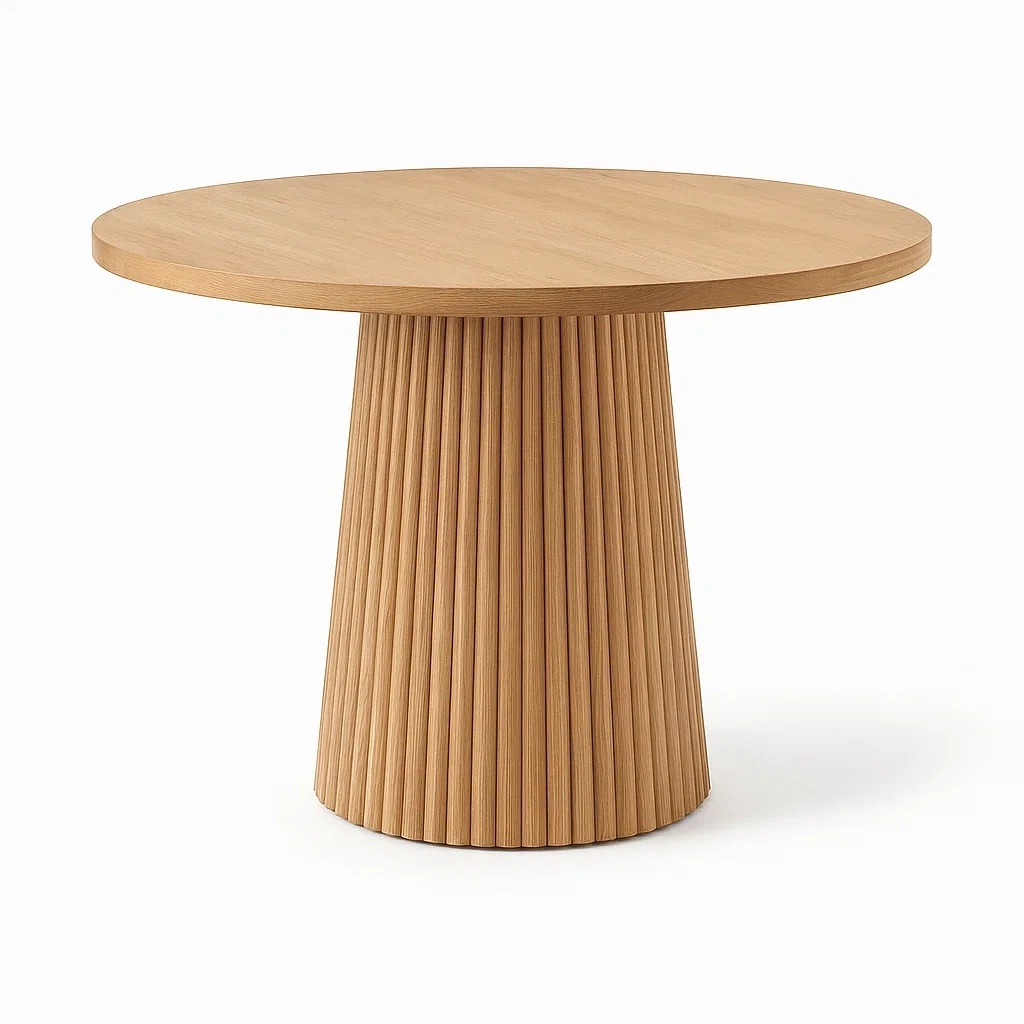 Table de salle à manger ronde en bois de chêne à pieds cannelés-DREAMNESTLIVING
