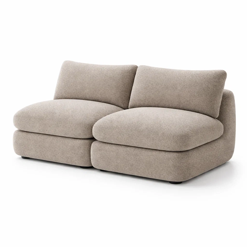 Canapé 2 places modulaire en tissu polyester beige-DREAMNESTLIVING