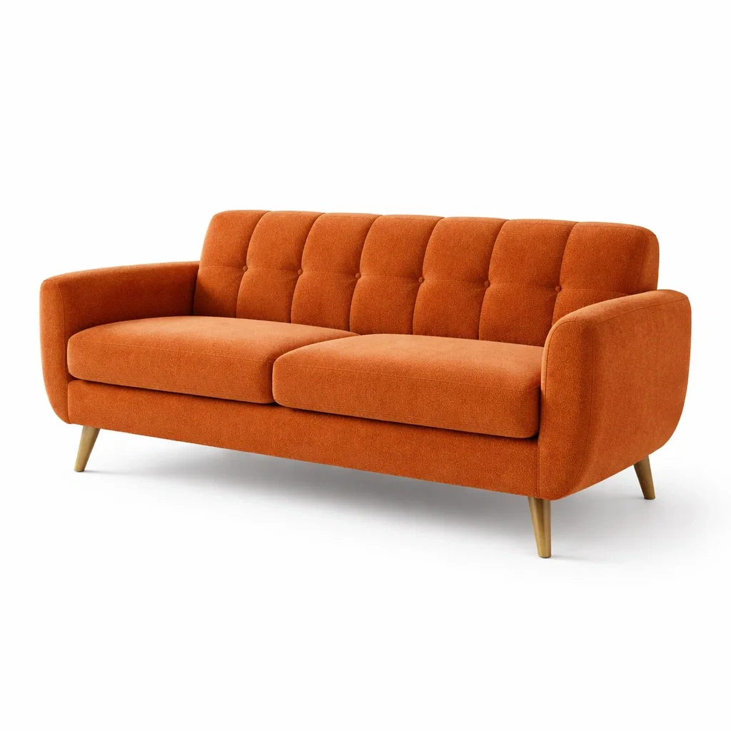 Canapé 3 places en tissu polyester orange avec pieds en bois-DREAMNESTLIVING