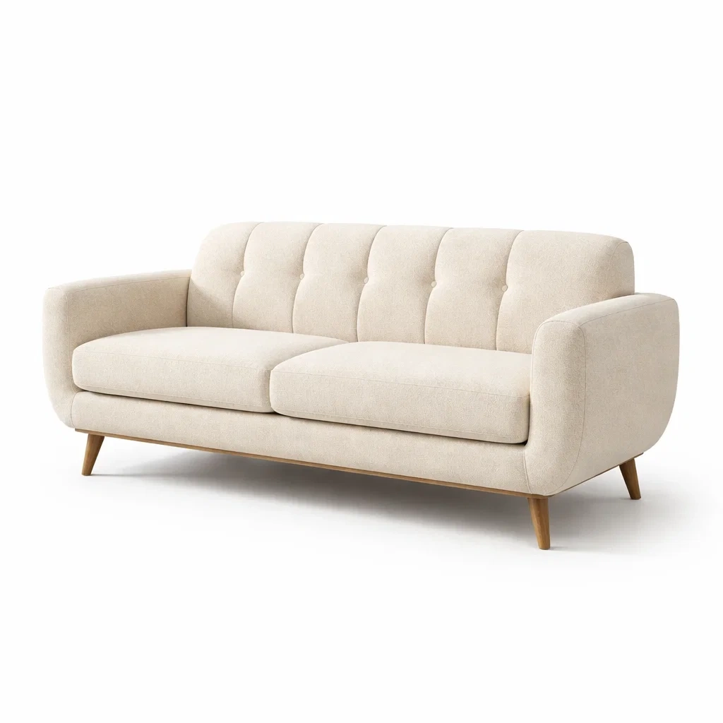 Canapé 3 places en tissu polyester beige avec pieds en bois-DREAMNESTLIVING