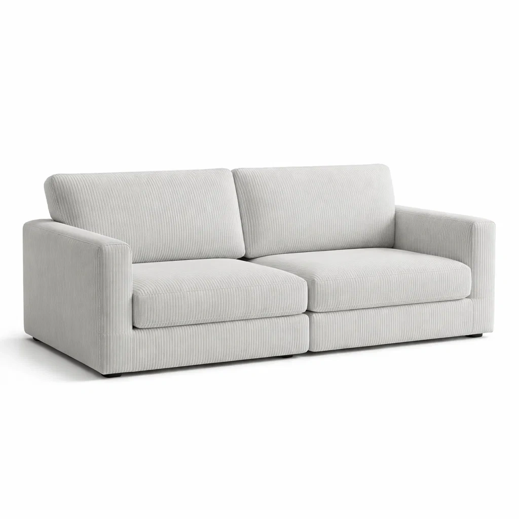 Canapé 3 places en velours côtelé gris clair-DREAMNESTLIVING