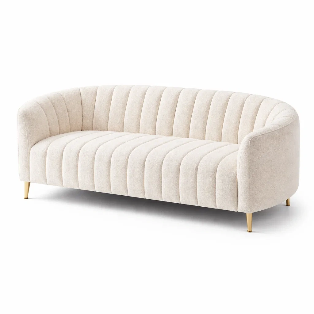 Canapé en tissu polyester beige avec pieds métalliques-DREAMNESTLIVING