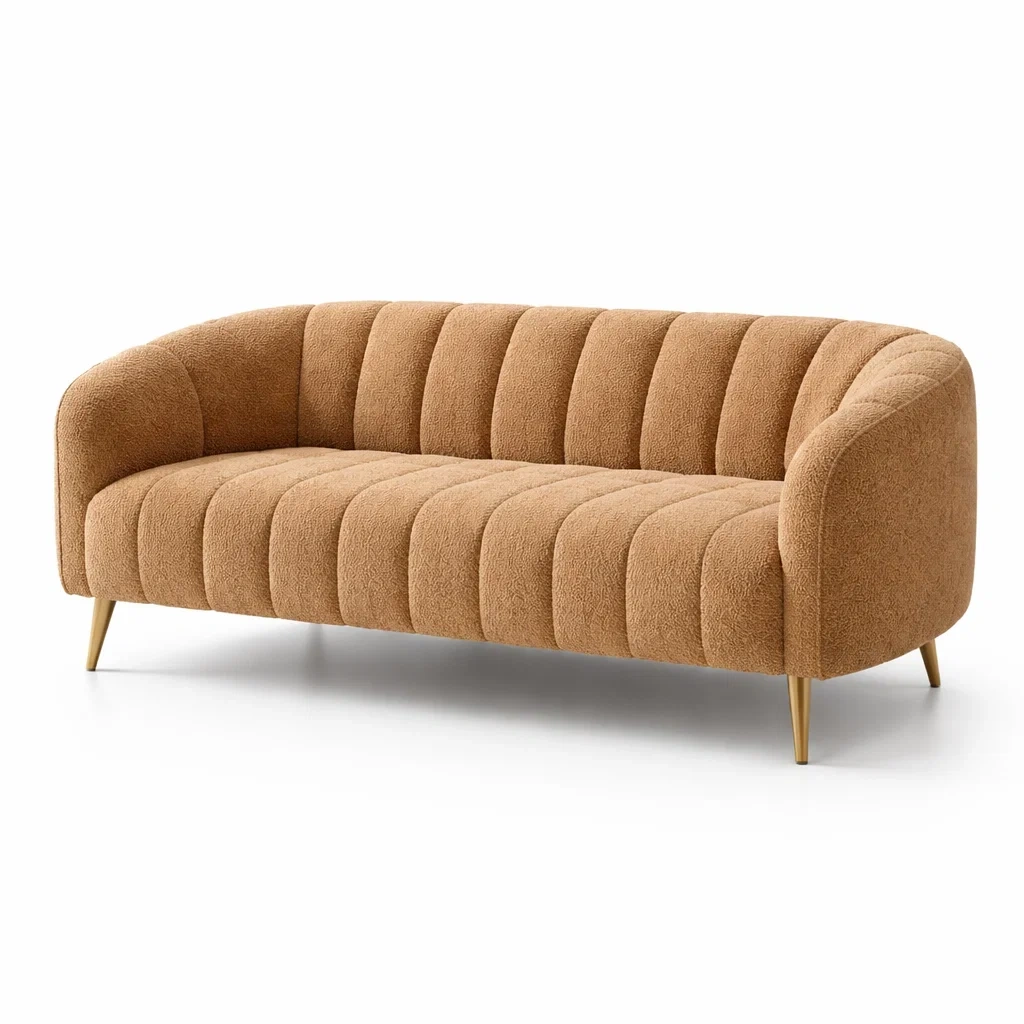 Canapé 3 places en tissu bouclé avec pieds en métal-DREAMNESTLIVING