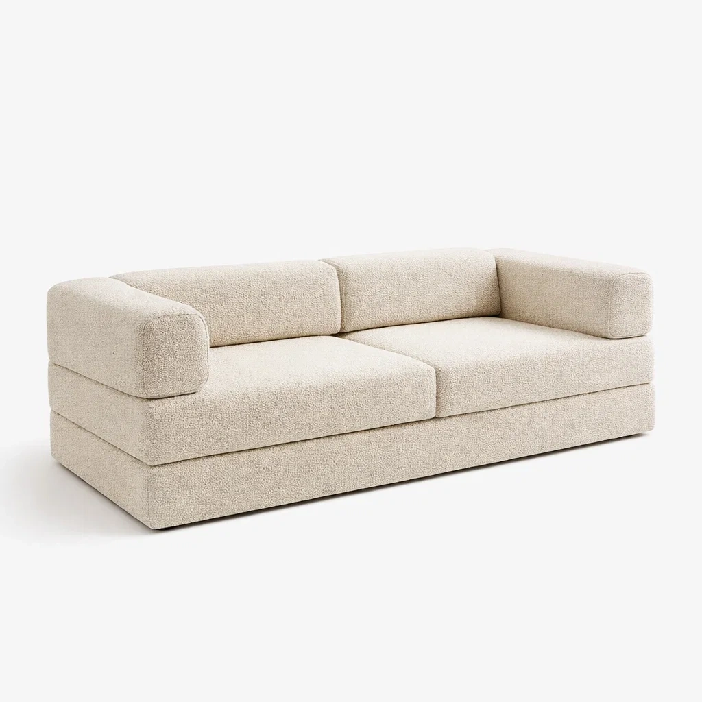 Canapé 3 places en bouclette crème-DREAMNESTLIVING