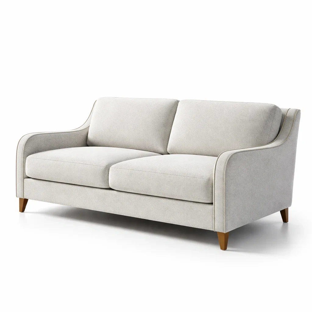 Canapé 2 places en tissu polyester gris clair avec pieds en bois-DREAMNESTHOME