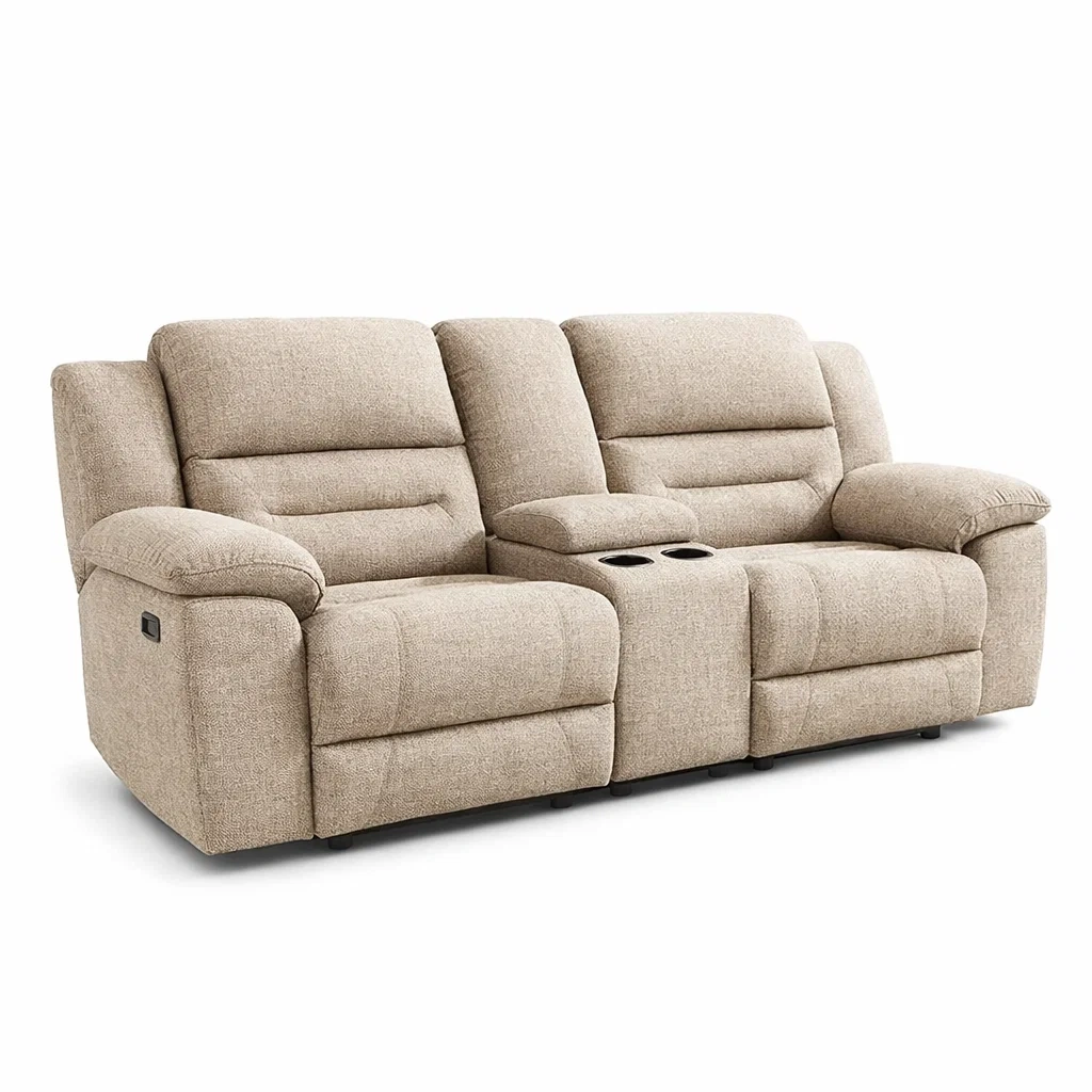 Canapé 3 places inclinable en tissu beige-DREAMNESTLIVING