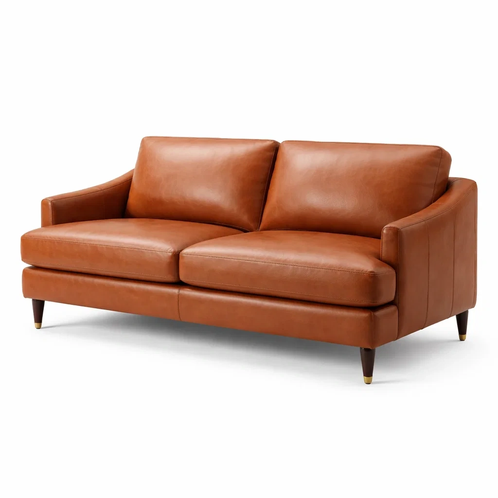 Canapé 2 places en cuir véritable marron-DREAMNESTLIVING