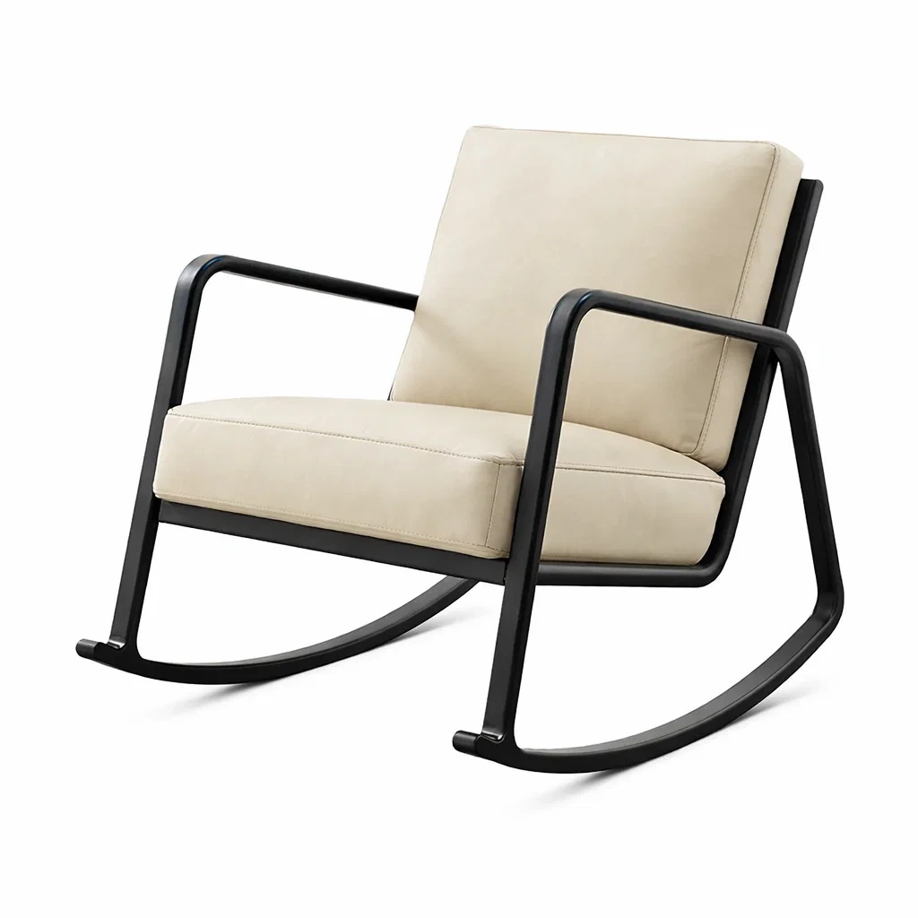 Fauteuil à bascule en métal et cuir synthétique ivoire-DREAMNESTLIVING