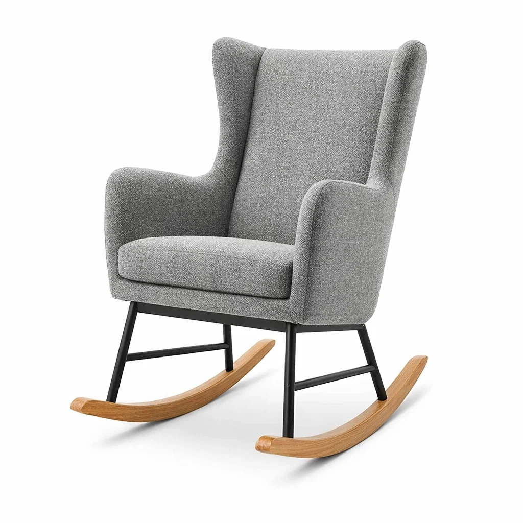 Fauteuil à bascule en tissu polyester gris-DREAMNESTLIVING