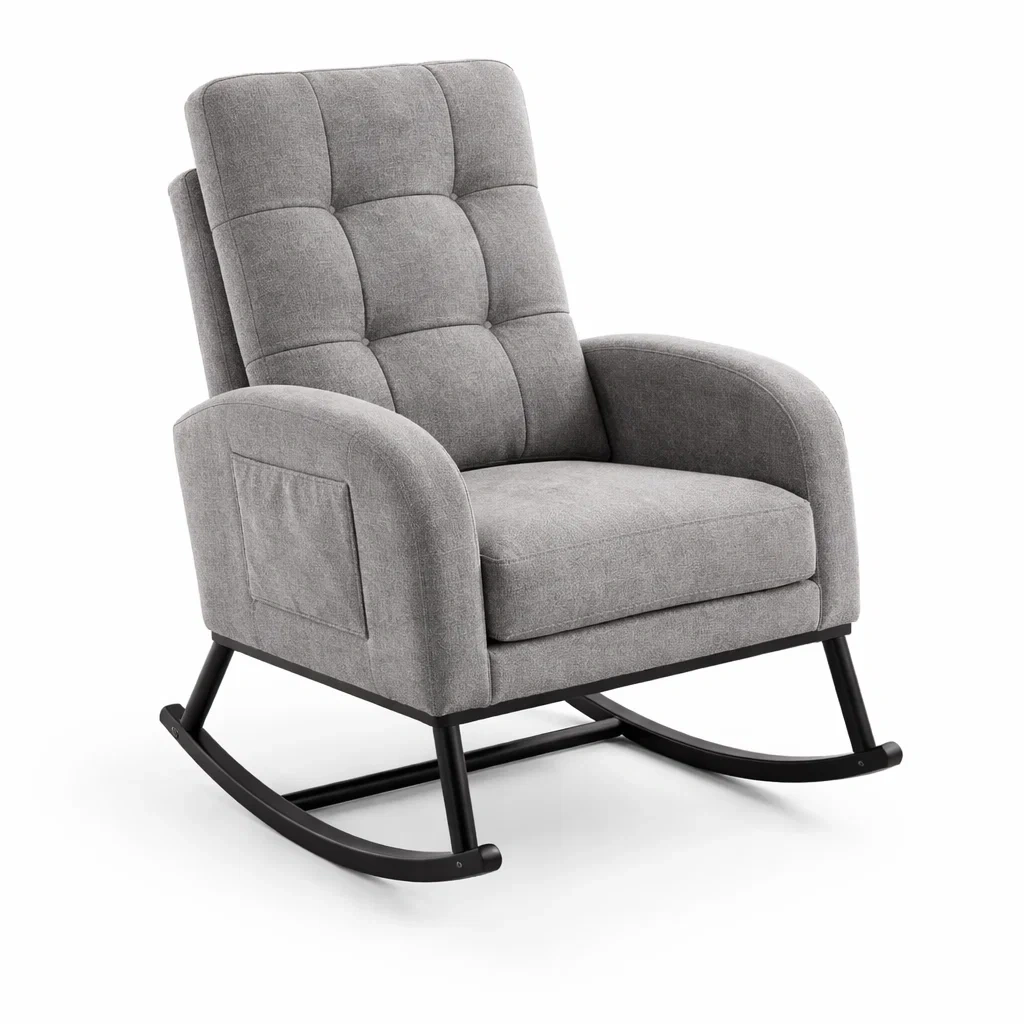 Fauteuil à bascule en métal et tissu gris-DREAMNESTLIVING