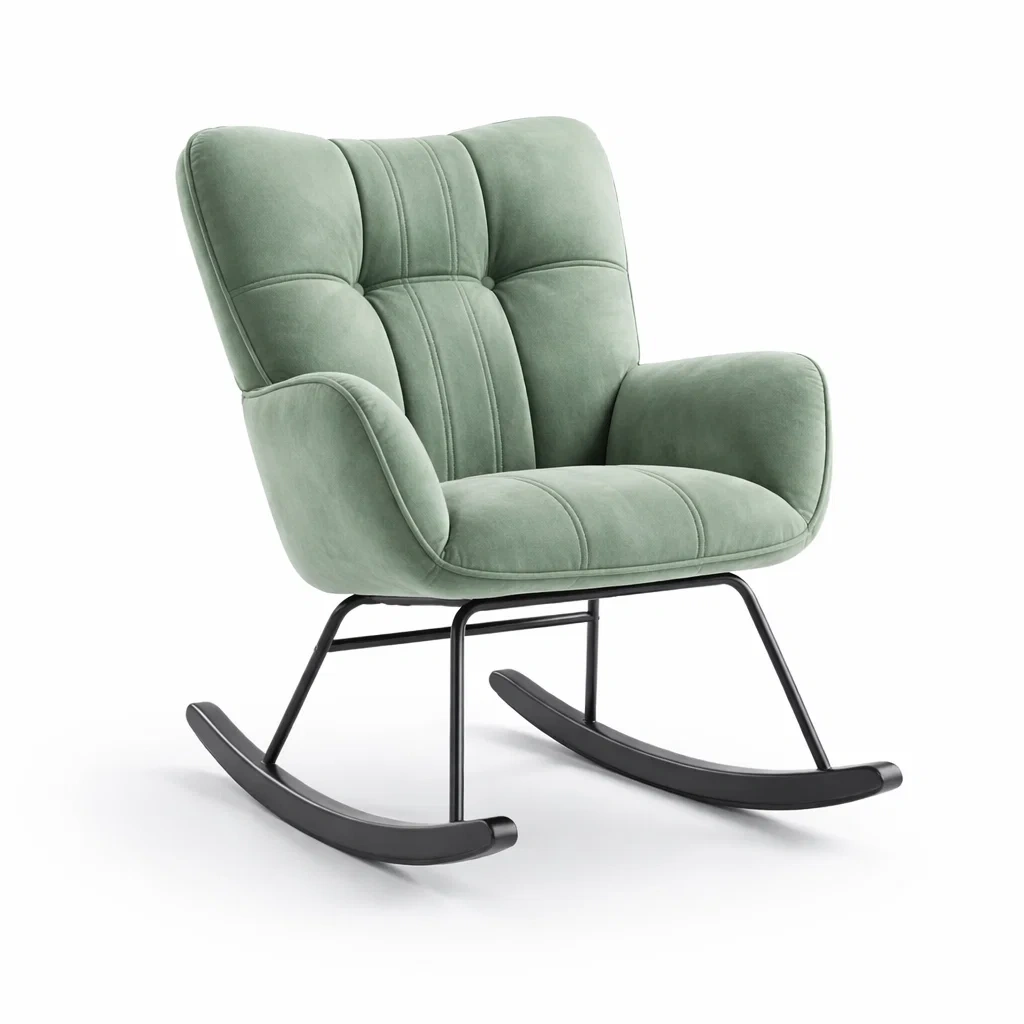 Fauteuil à bascule en velours vert-DREAMNESTLIVING