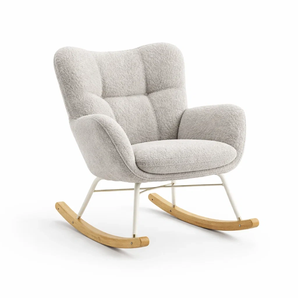 Fauteuil à bascule en tissu polyester avec structure en métal et base en bois-DREAMNESTHOME