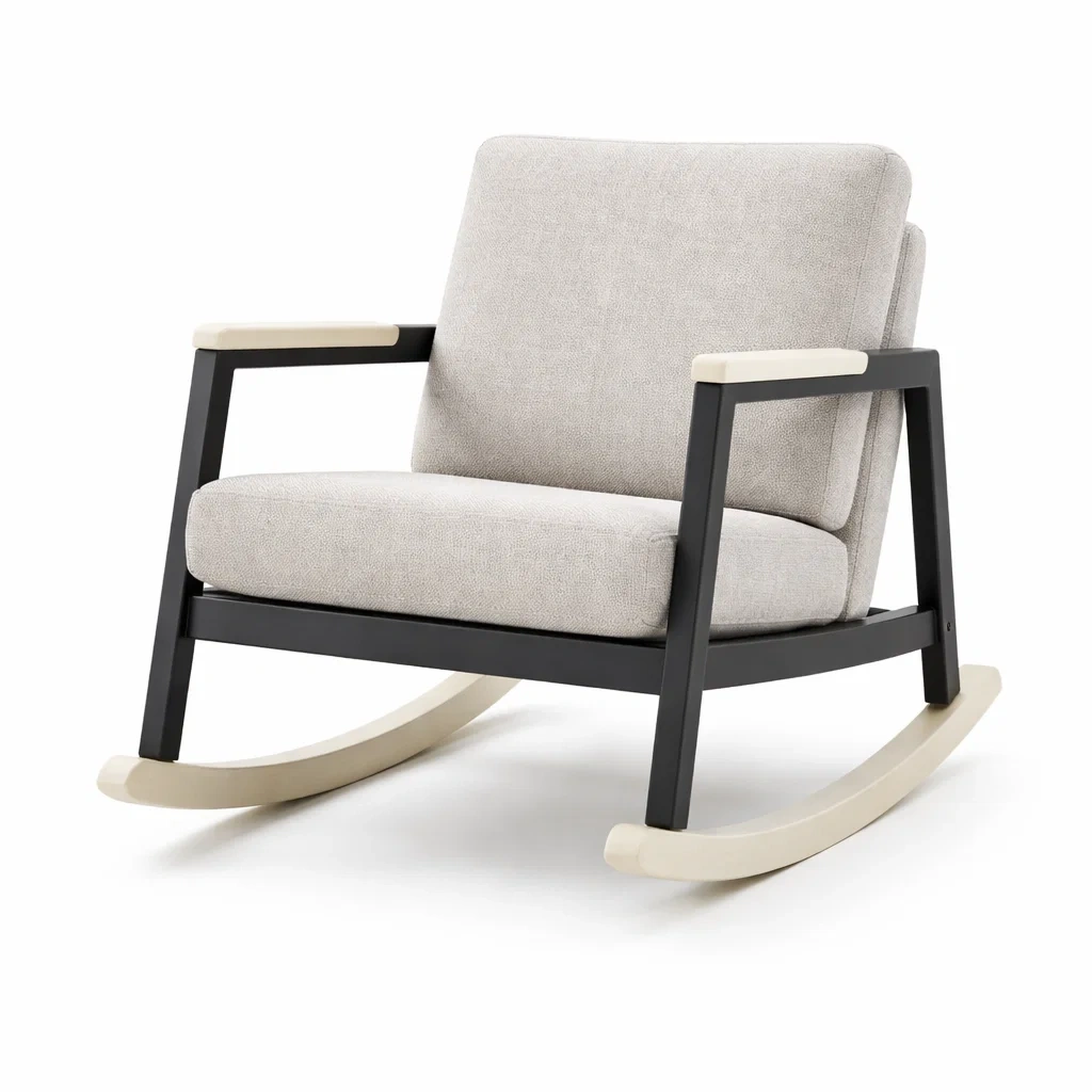 Fauteuil à bascule en tissu polyester avec cadre en métal noir-DREAMNESTLIVING