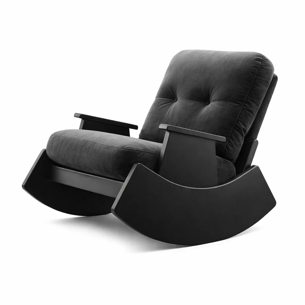 Fauteuil à bascule en velours polyester avec structure en bois-DREAMNESTLIVING