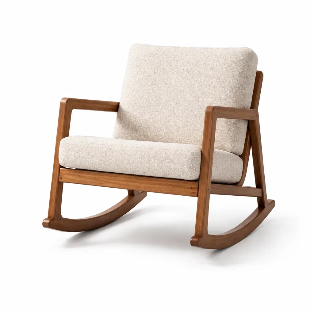 Fauteuil à bascule en bois et tissu beige 80 x 70 x 85 cm-DREAMNESTLIVING