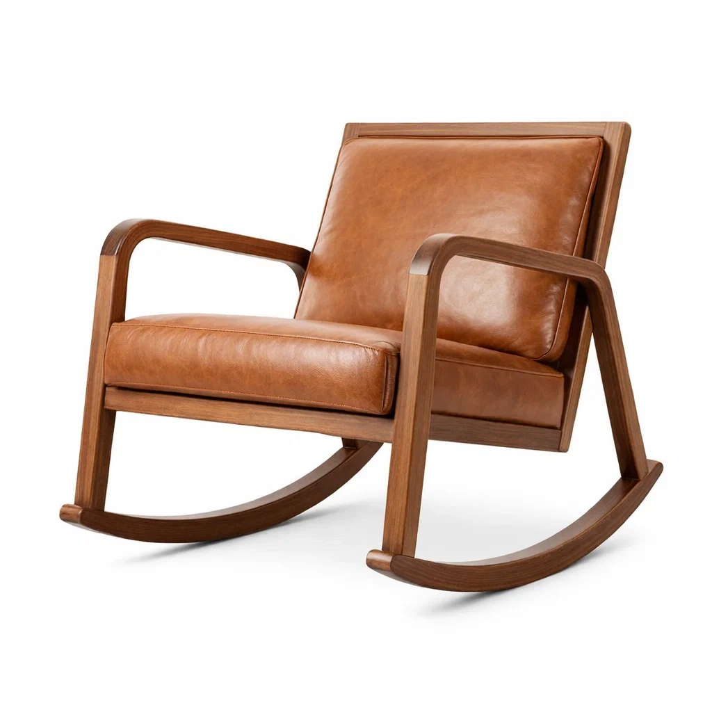 Fauteuil à bascule en cuir PU avec cadre en bois marron-DREAMNESTLIVING