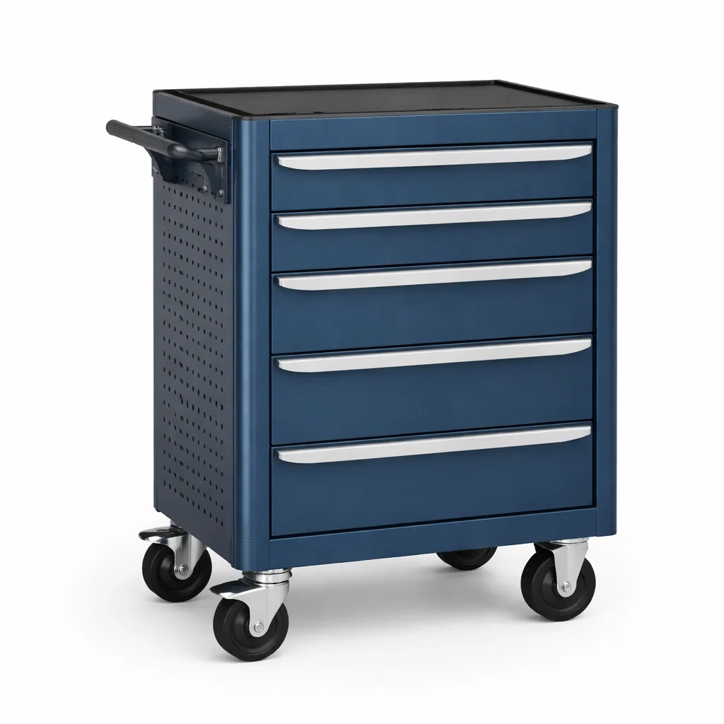 Chariot à outils en métal bleu avec tiroirs et roulettes-URBANZENVIBES