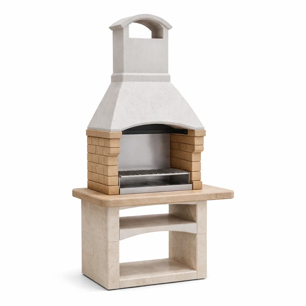 Barbecue en béton et brique beige avec grille en acier inoxydable-NESTFUSIONLIVING