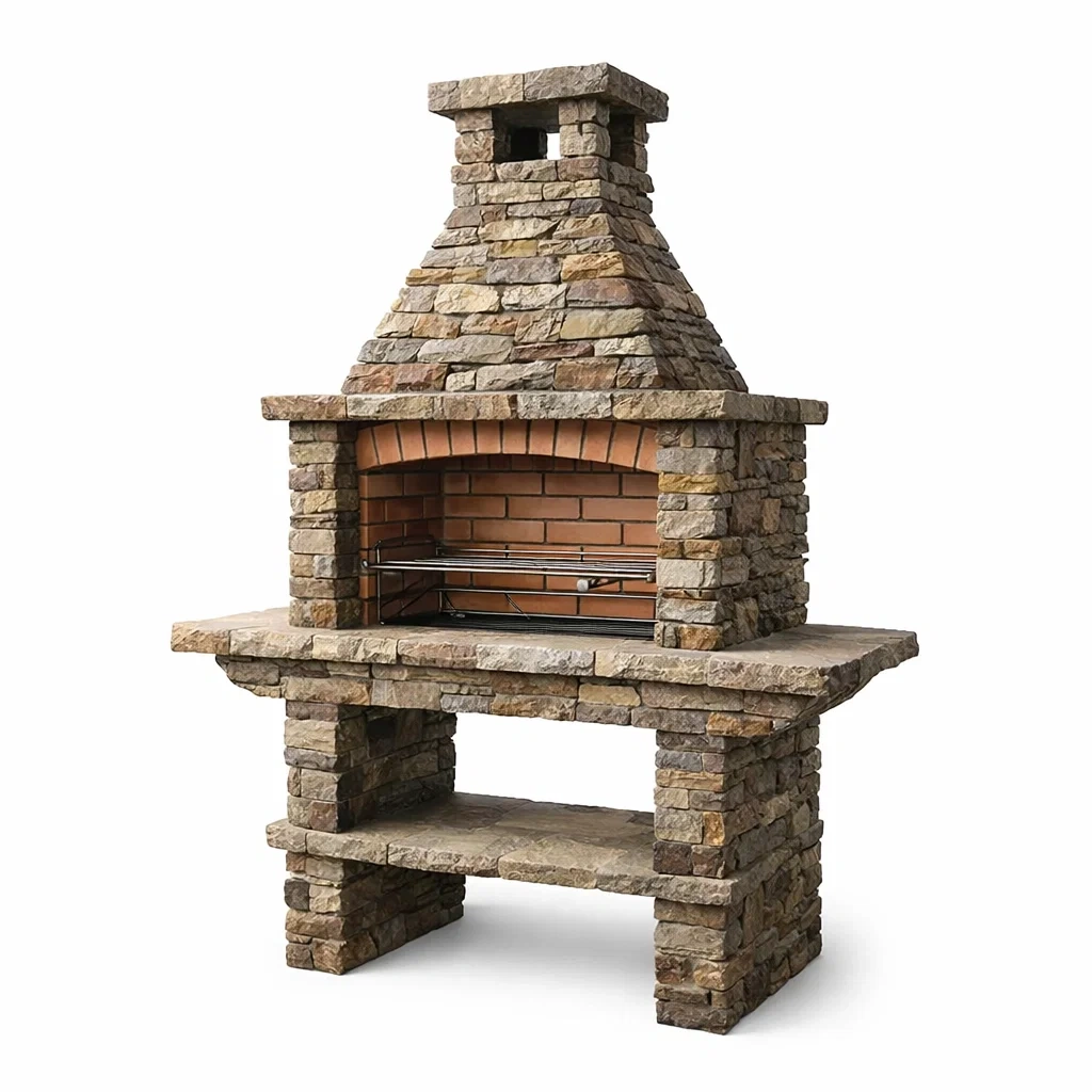 Barbecue en pierre avec cheminée en brique-NESTFUSIONLIVING